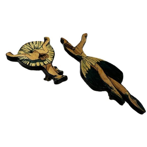 Vintage Ballerina Dancer Ballet Brooch Pins Wood Hand Painted Set of 2 - Picture 2 of 4